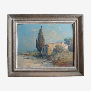 Tableau peinture a l'huile "paysage provençal signé Deaumont