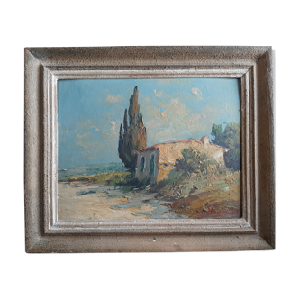 Tableau peinture a l'huile "paysage provençal signé Deaumont