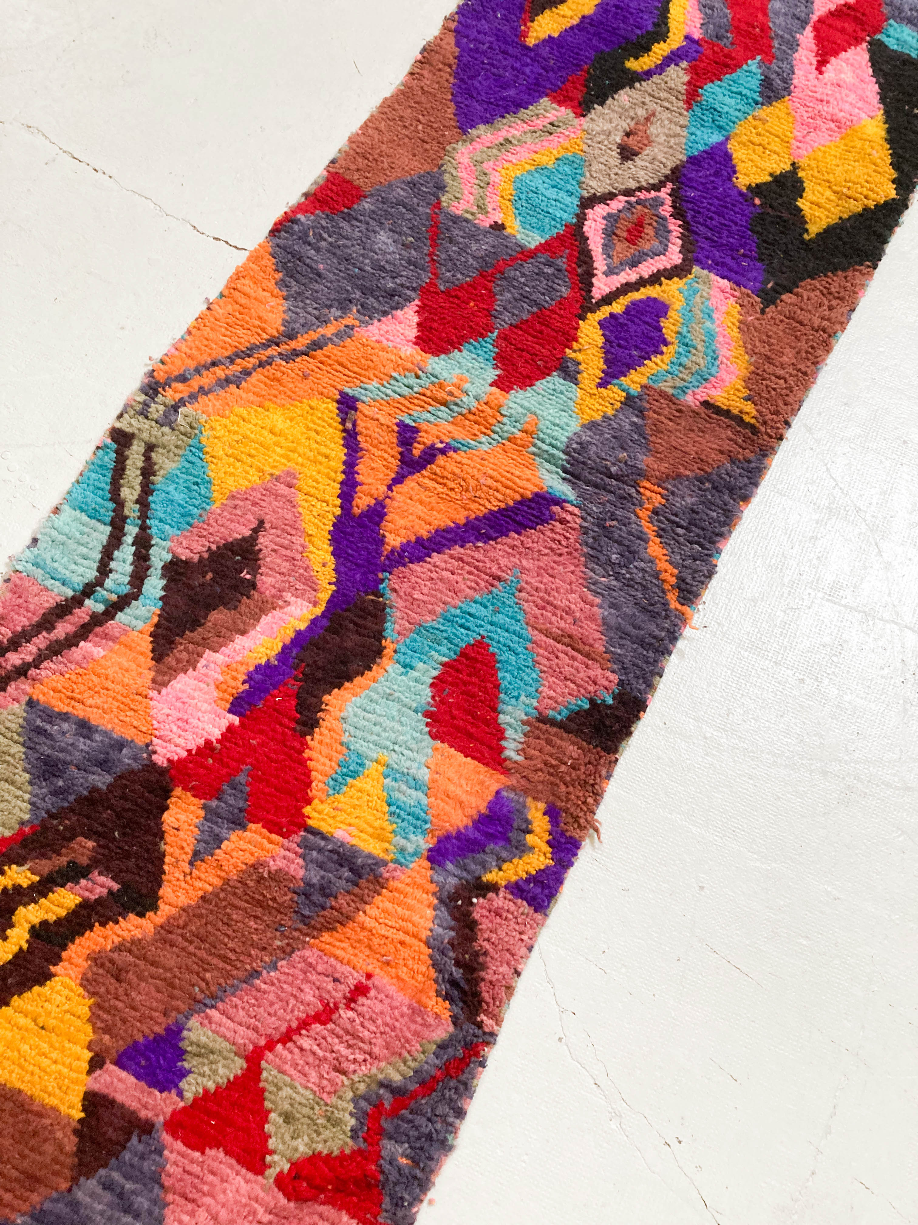 Moroccan Berber rug Boujaad corridor with multicolored patterns 283x86cm