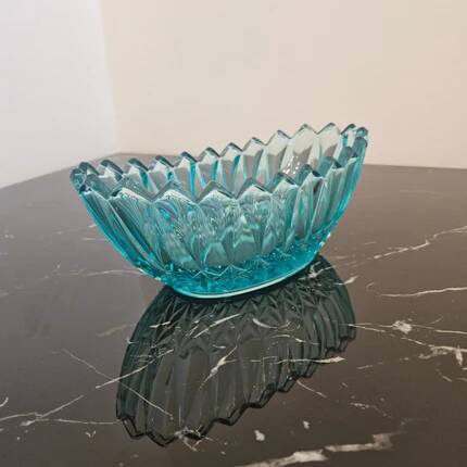 Vintage blue-green turquoise plate in cut and relief glass.