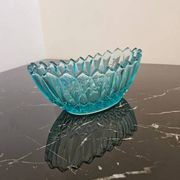 Vintage blue-green turquoise plate in cut and relief glass.
