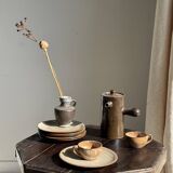 Set of 6 vintage brown stoneware dessert plates D21