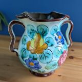 Handled vase with multicolored floral decoration, Cerart Monaco, numbered 12.5cm