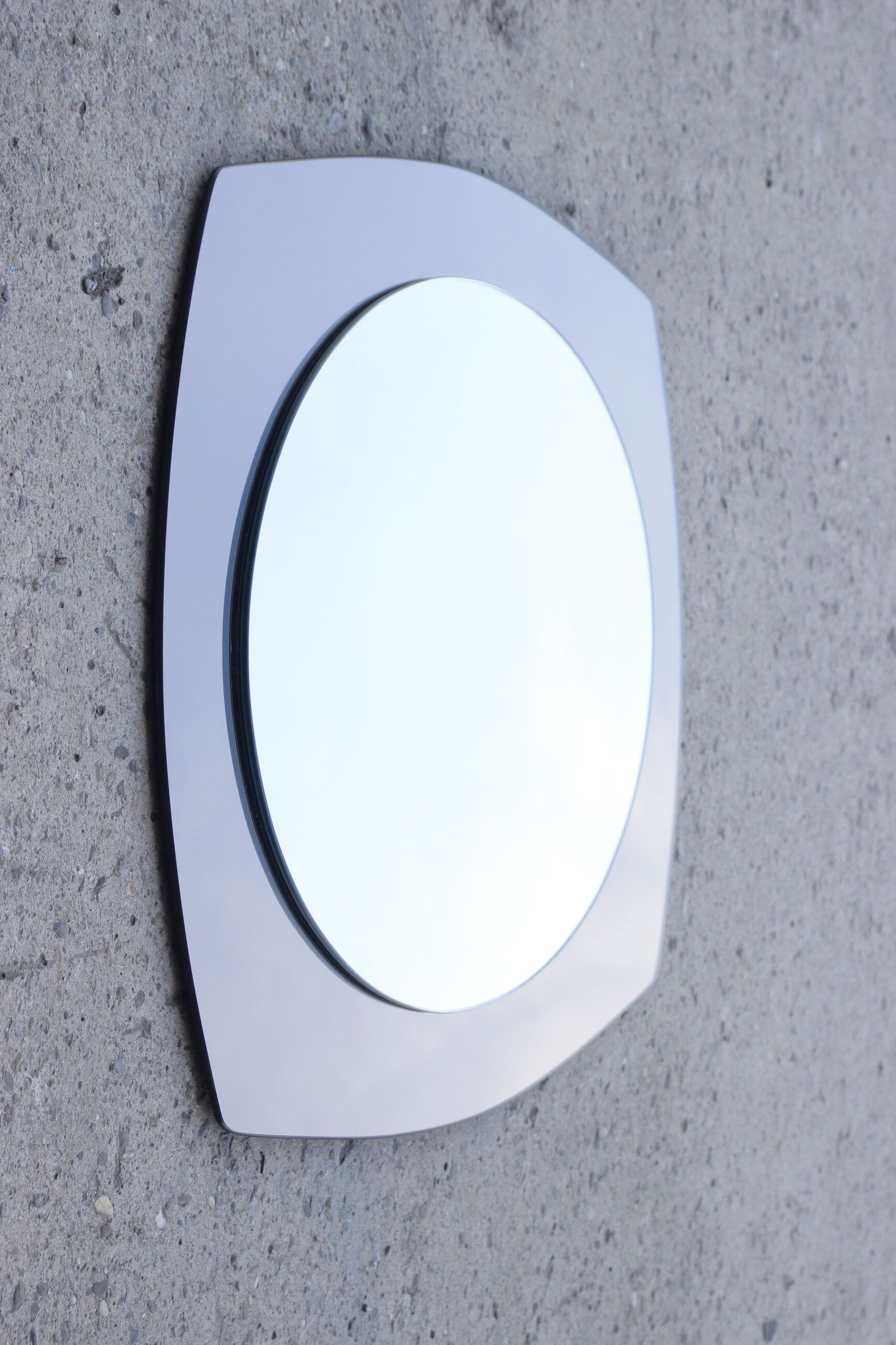 Vintage mirror bi-toned smoky contour Italy 1970s 58x73cm
