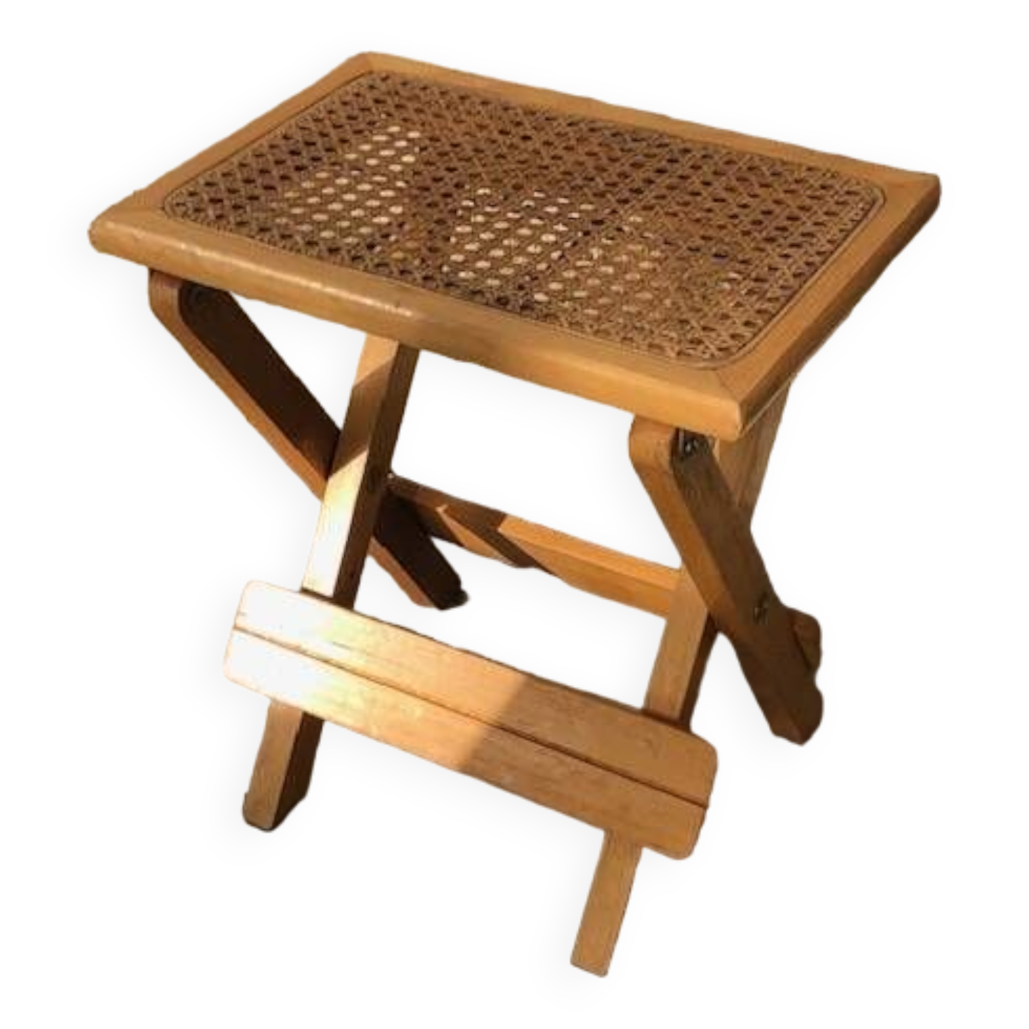 Wooden and cane bedside table