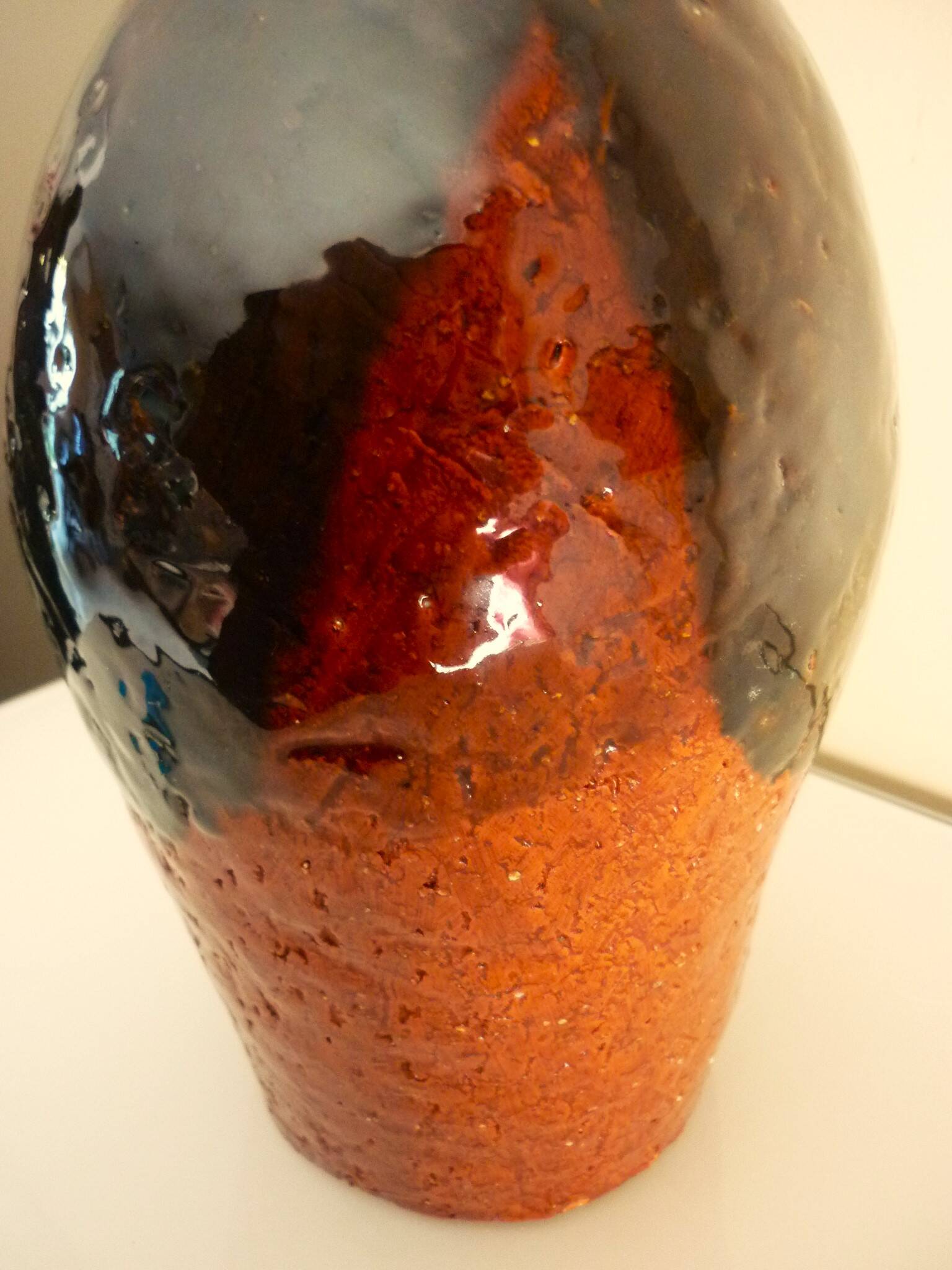 Ceramic vase, chamotte terracotta, enamelled, signature to be identified, vintage