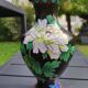 Asian handcrafted decorative vase in cloisonné enamels, neck outline & brass base