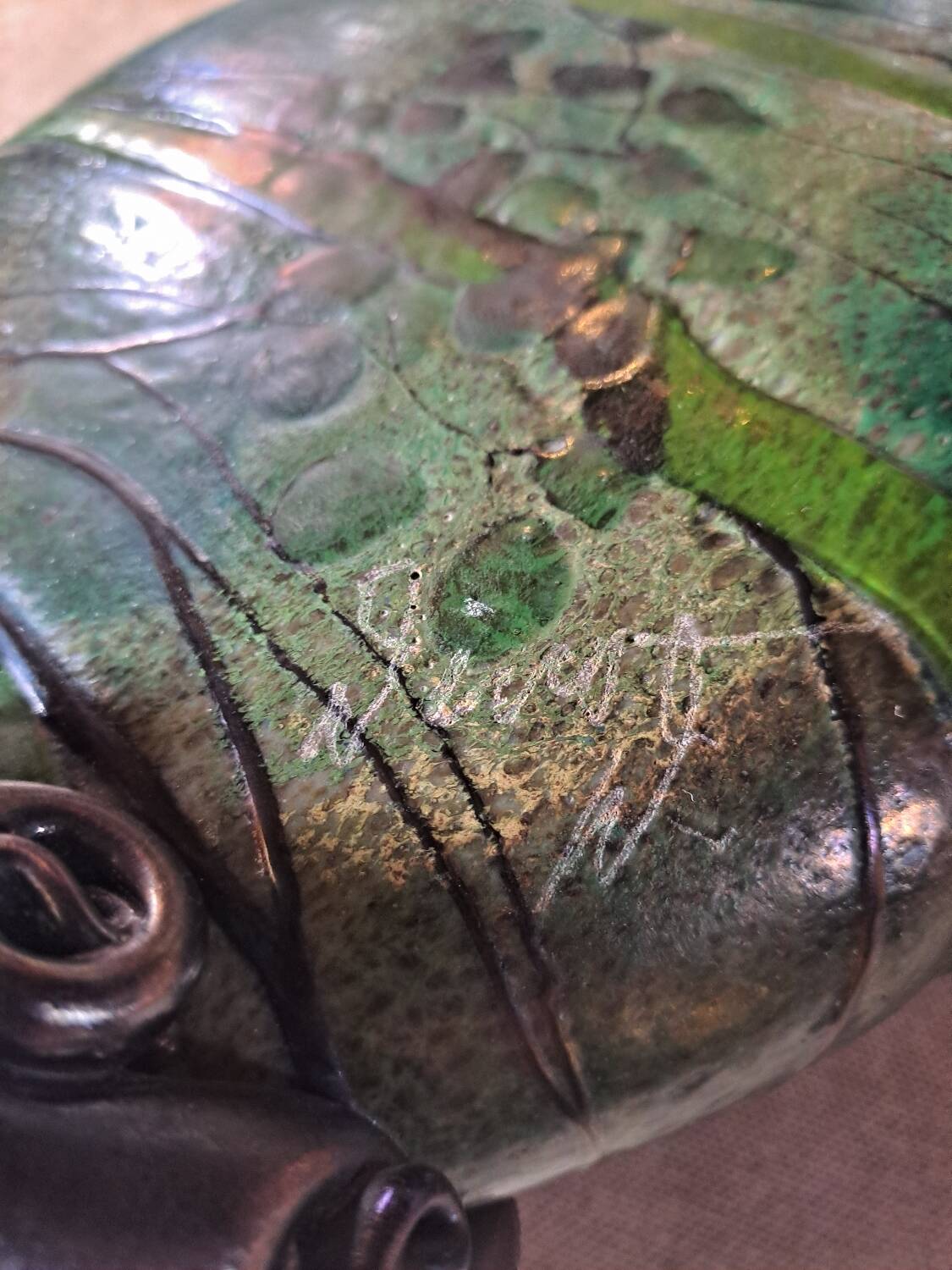 Signed glass paste vase