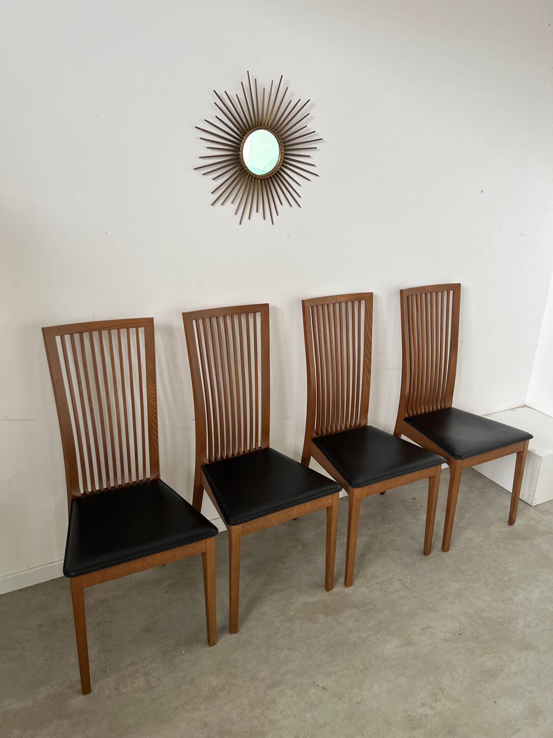 Set of 4 high back chairs in wood and imitation leather Italian design Calligaris