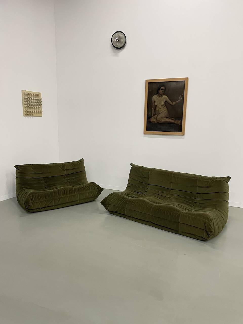 Vintage 2 and 3 seater green velvet togo set