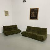 Vintage 2 and 3 seater green velvet togo set