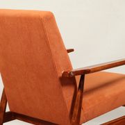 Vintage armchair orange burt corduroy upholstery , Henryk Lis, 1960, Poland