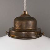English Edwardian Opaline Glass School / Chapel Pendant Lamp