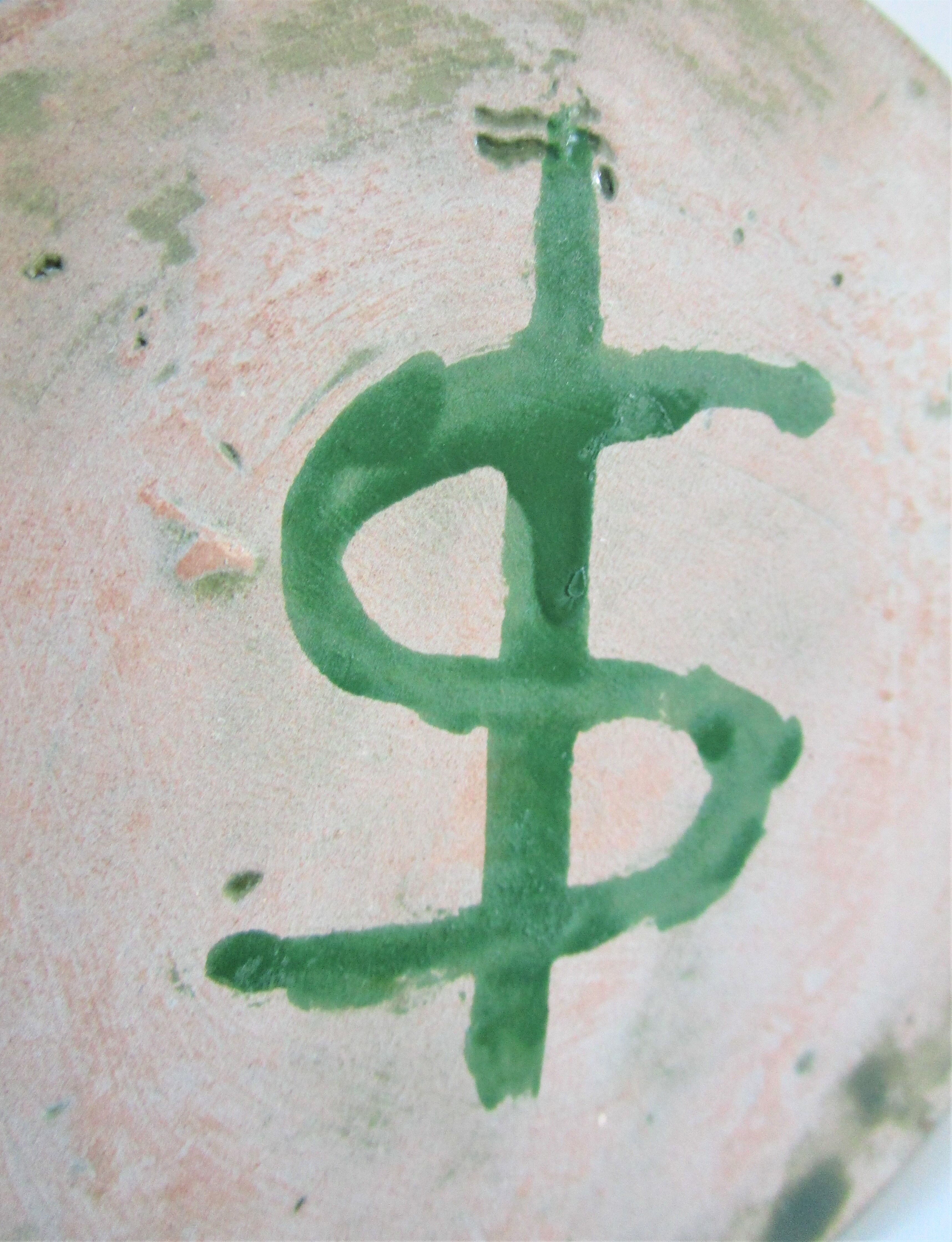 enamelled ceramic candle holder signed "S" plant decoration 70s