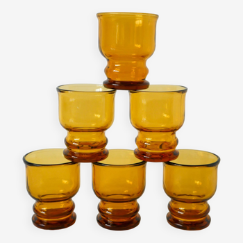 Lot de 6 verres en verre ambré, Pernod, 1970