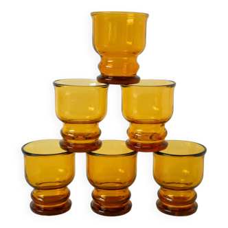 Set of 6 amber glass glasses, Pernod, 1970