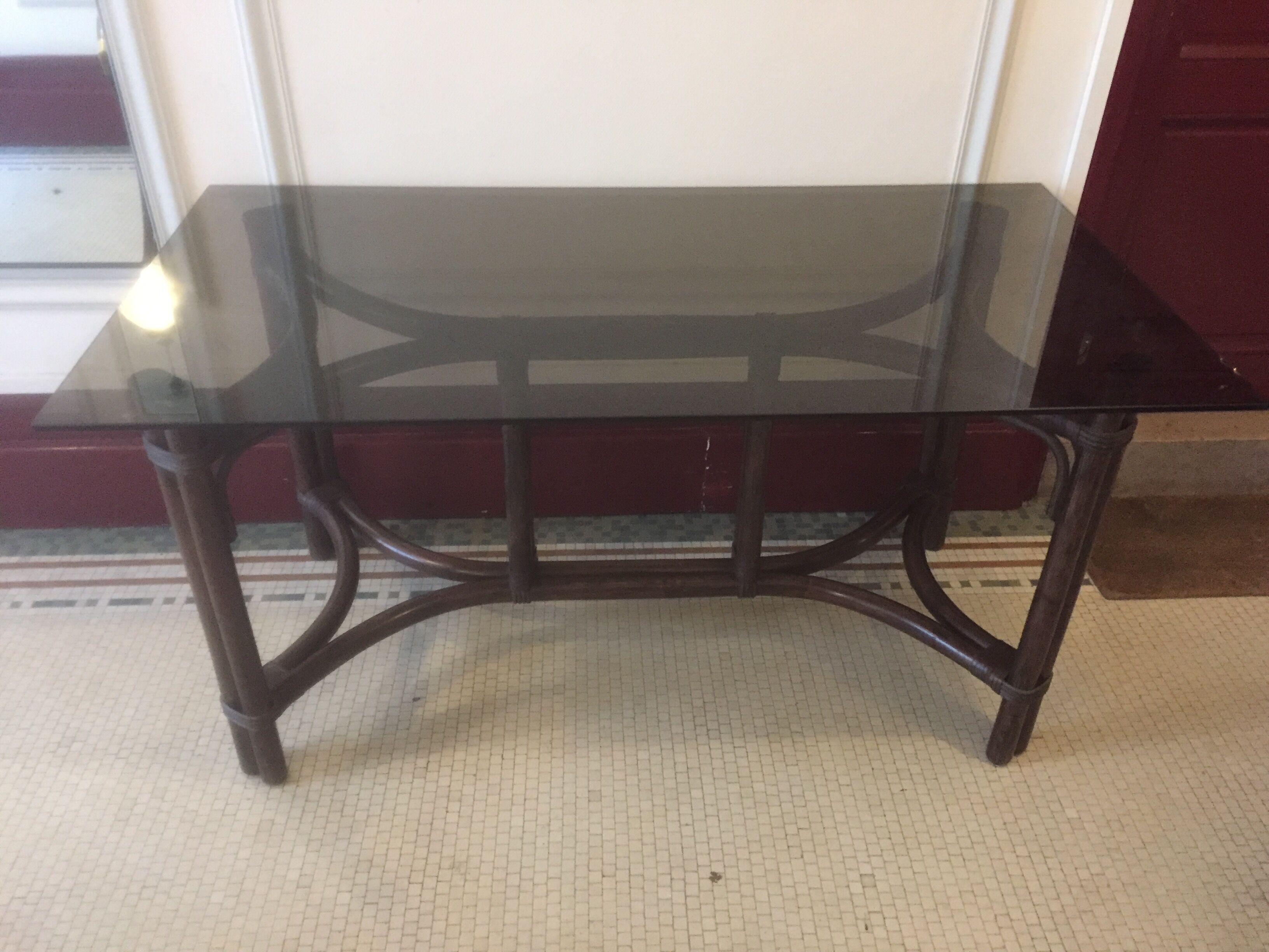 Bamboo table with smoked glass top