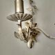 White glazed metal wall light with leaf and flower decor, 2 lights