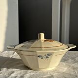 Antique Sarreguemines soup tureen with lid, rose pattern, D33 H28.