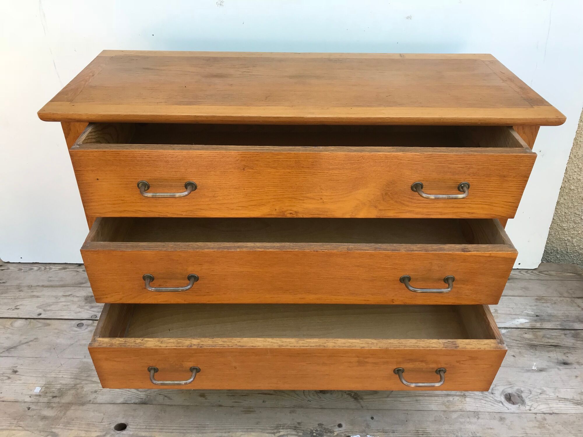Ancienne commode scandinave 3 tiroirs bois pieds compas années 50 vintage
