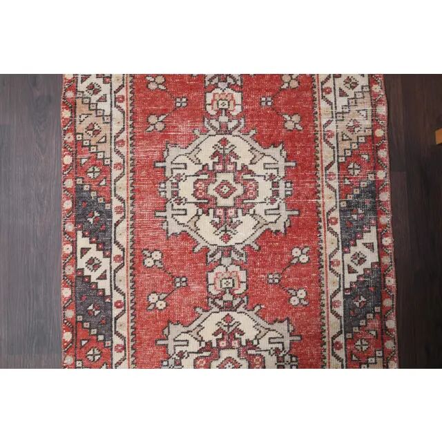 Vintage Turkish Oushak Handmade Wool Cotton Red Runner 95x301