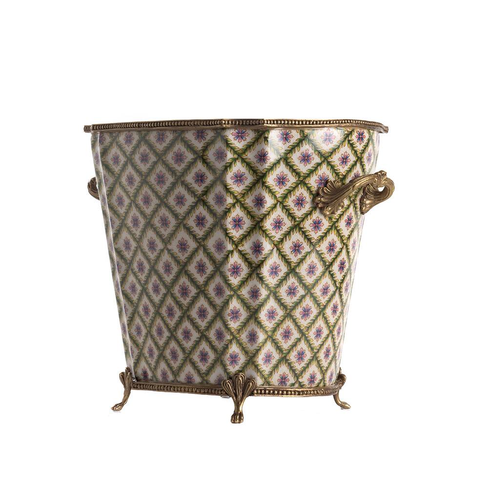 Cache pot haut Fleur géométrique Porcelaine et Bronze