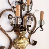 Appliques murales italiennes en cristal et fer forgé doré par Banci Florence, années 1960