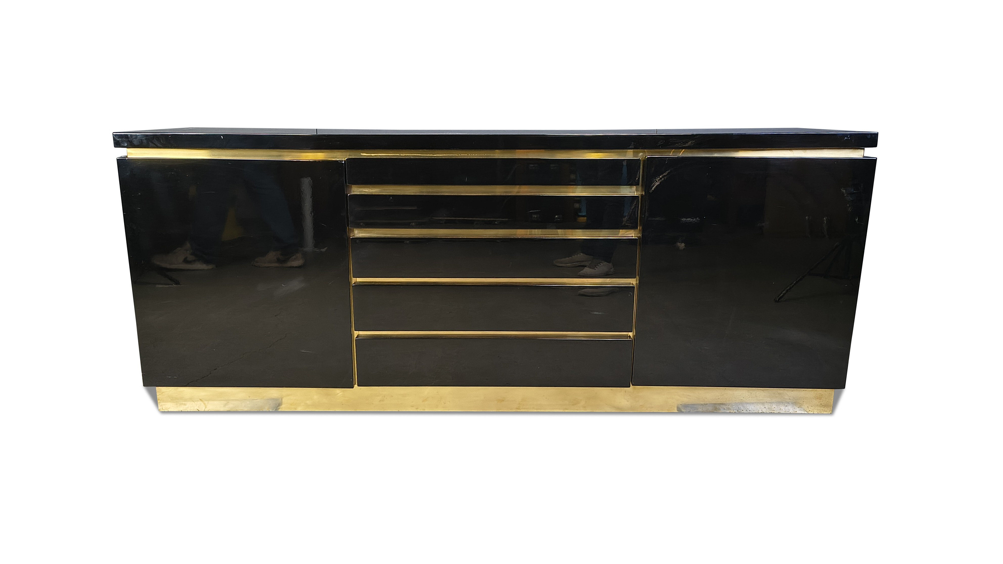Brass and lacquer sideboard by Jean Claude Mahey, 1970s