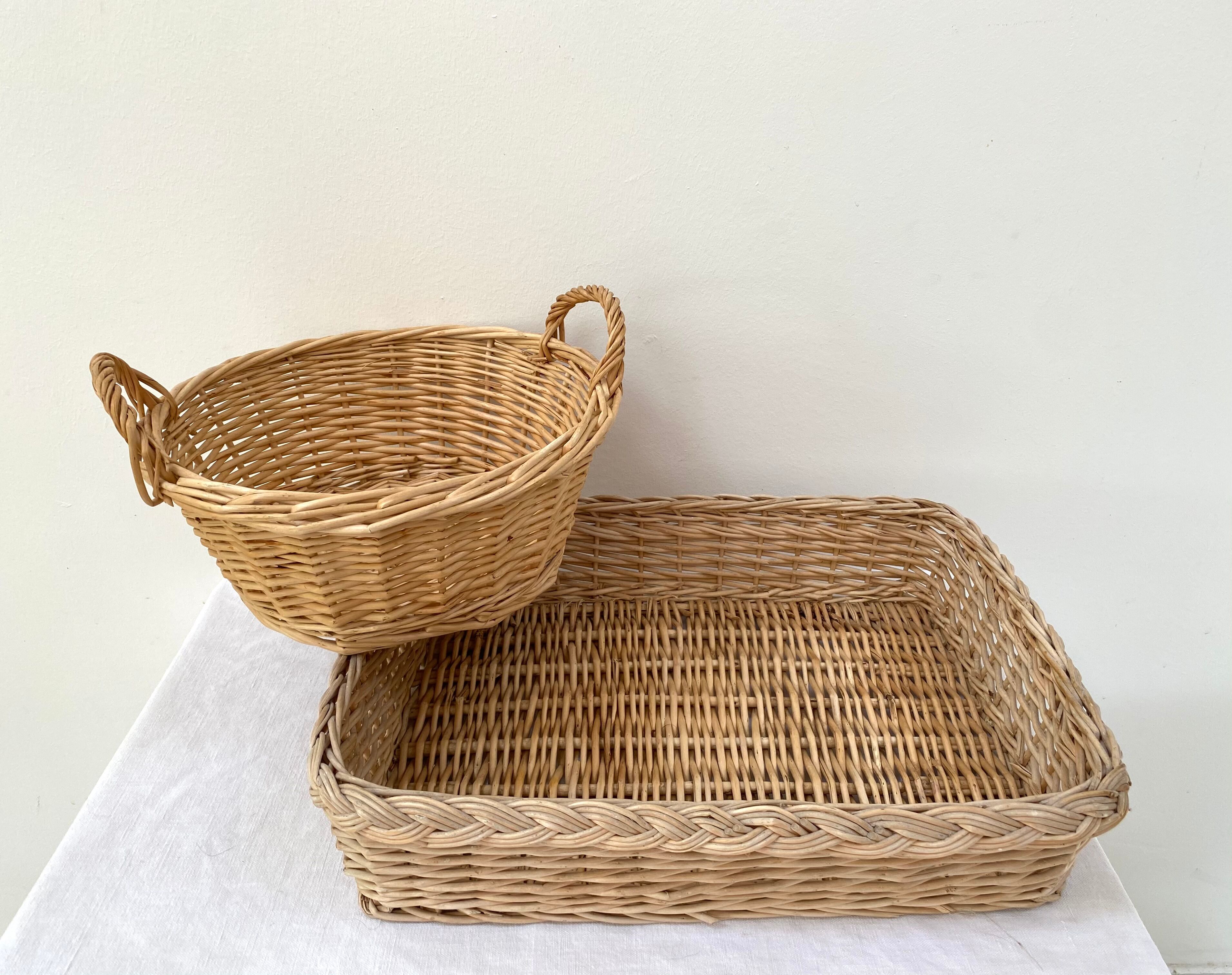 Duo of baskets in braided rattan