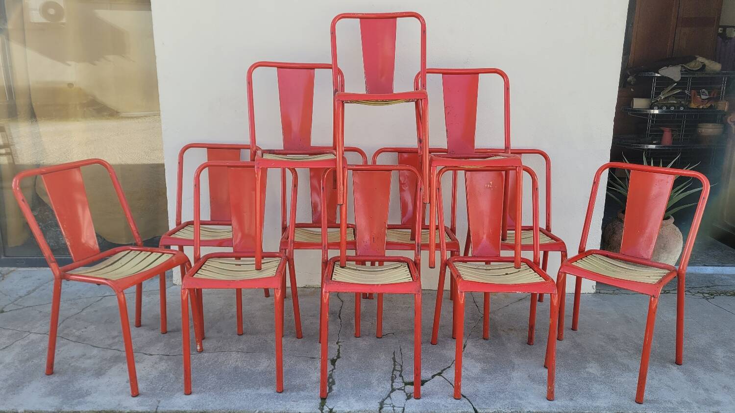 Set of 12 Tolix bistro chairs by Xavier Pauchard model T4 - 1950s