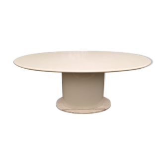Oval table lacquered wood and travertine 80s
