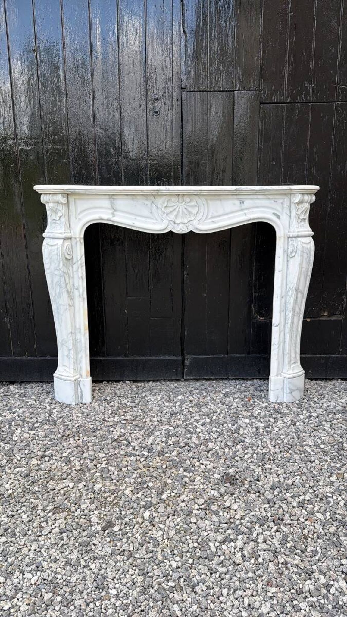 Louis XV style fireplace in Arabescato Carrara marble, circa 1880.