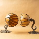 Pair lamps water lilies lotus style Tiffany vintage 90-2000