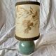 Old small green ceramic side lamp with dried flower lampshade