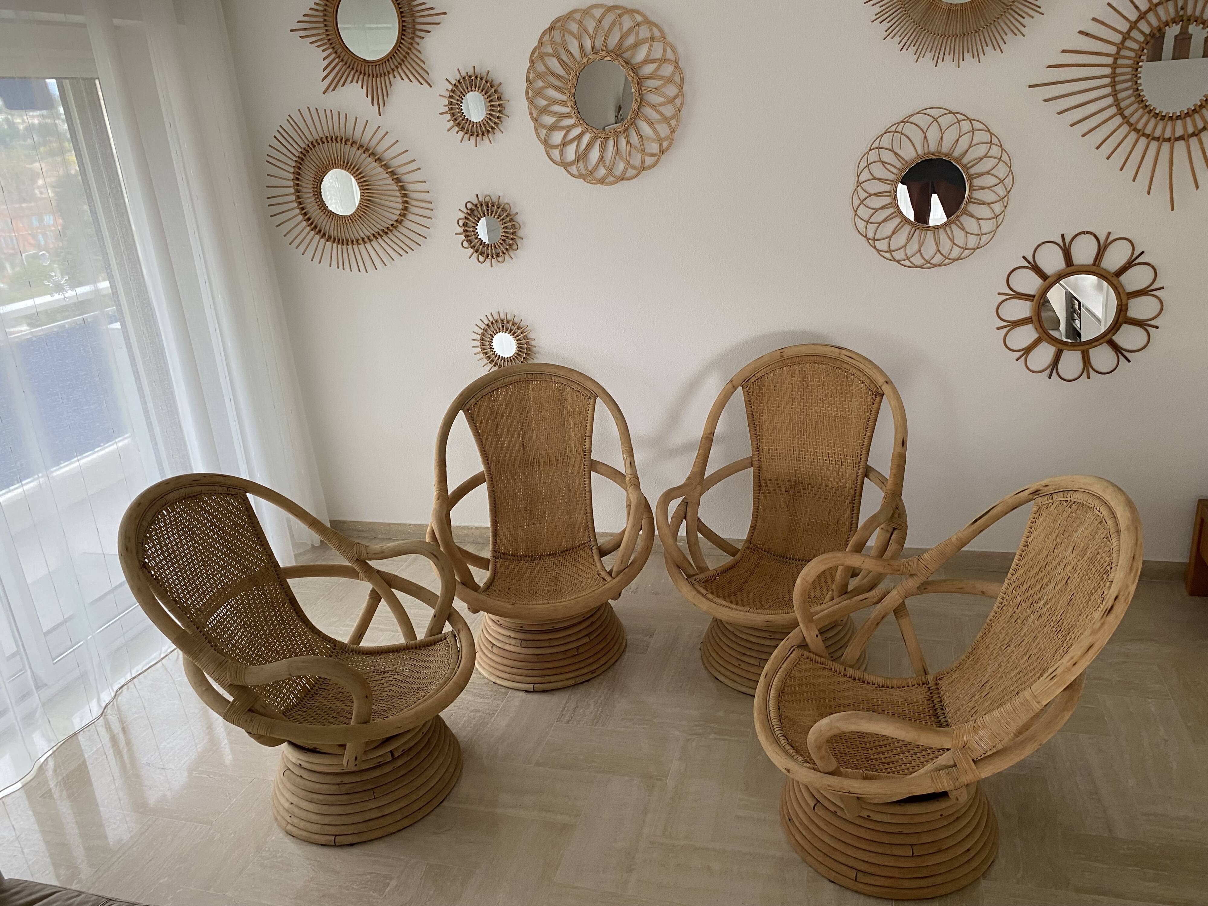 4 swivel basket chairs in bamboo and rattan