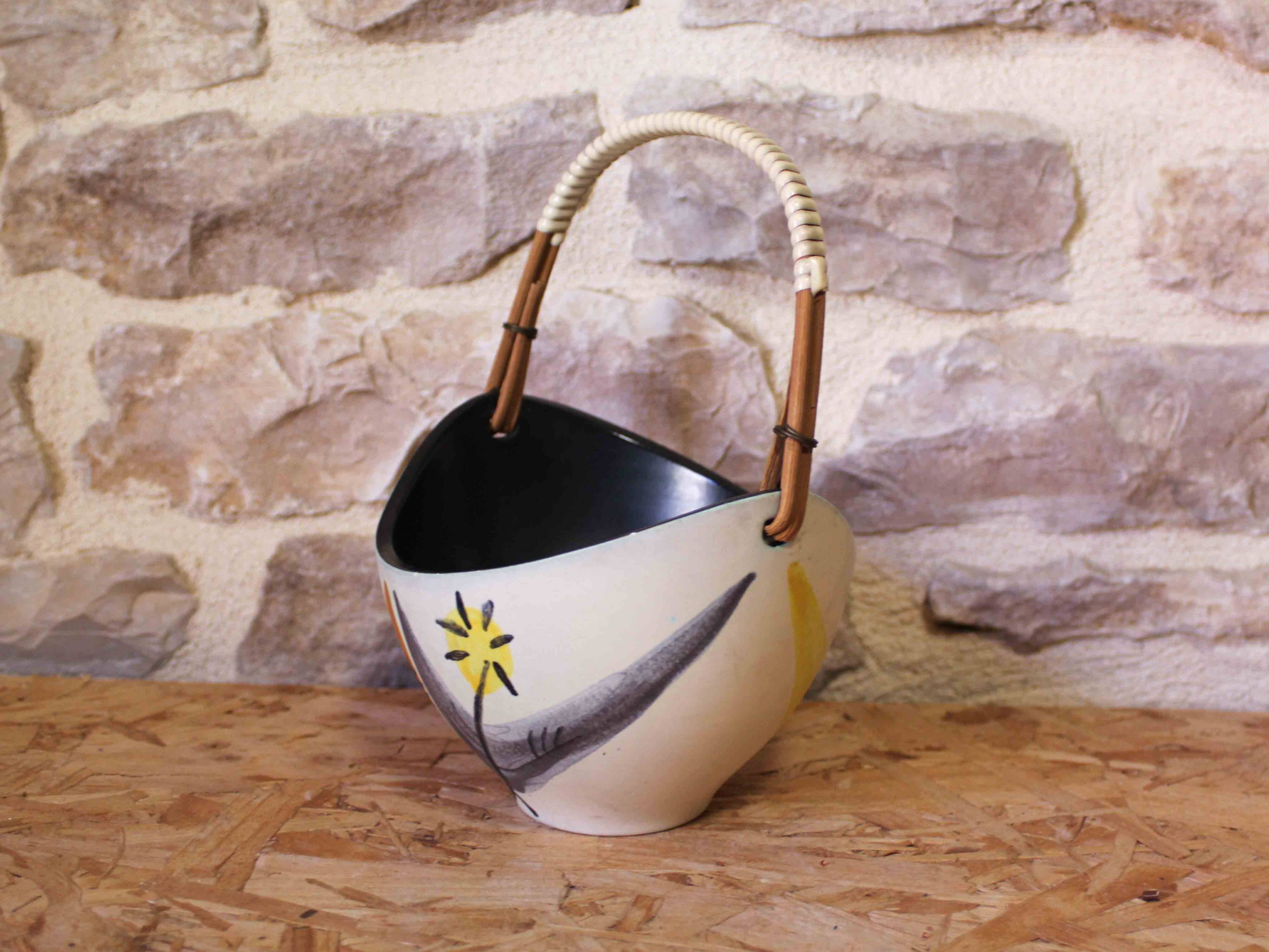 Ceramic basket with floral decoration - Elchinger France