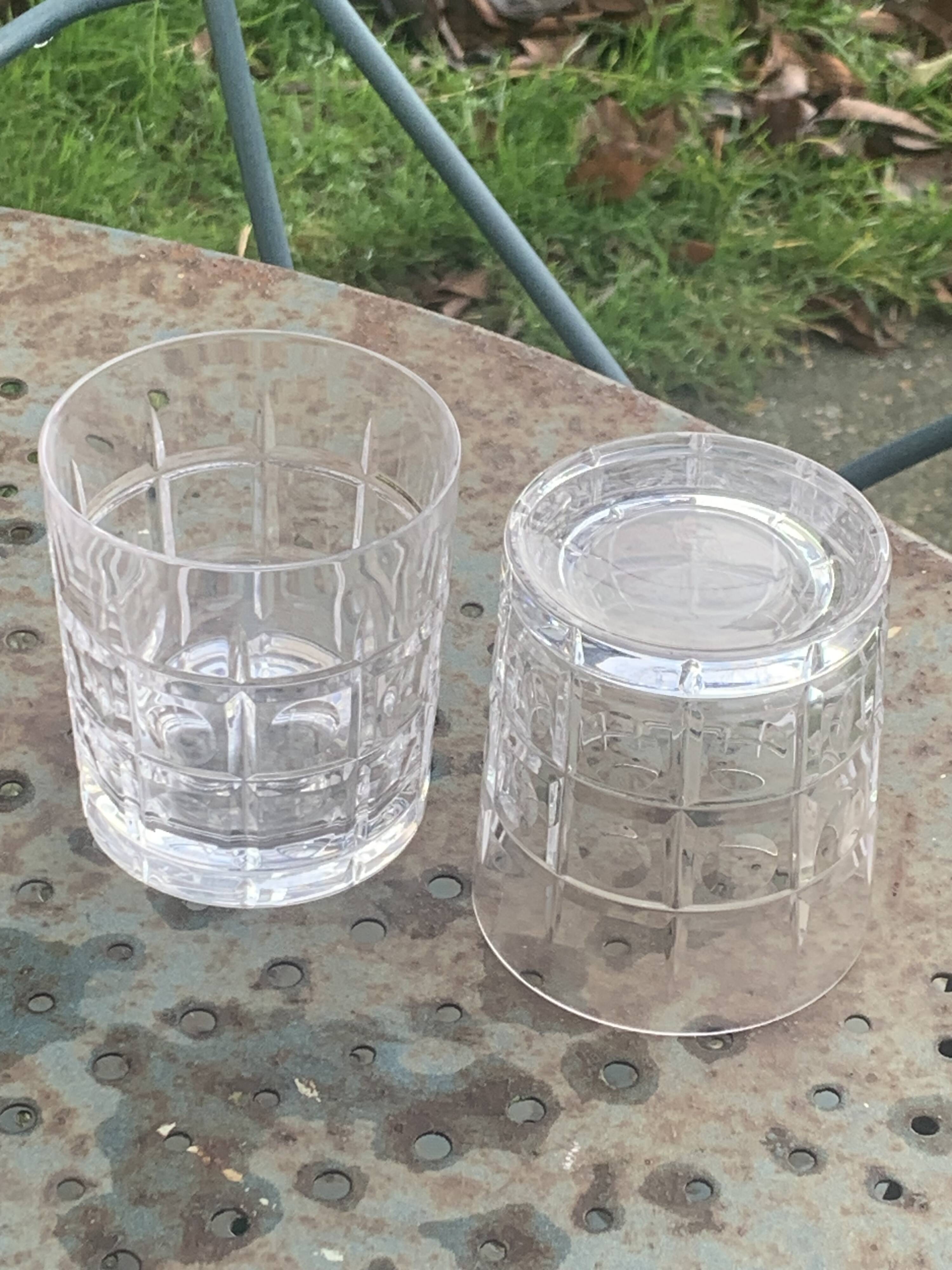 5 whisky glasses, Cristal Bayel stamps, transparent crystal with patterns