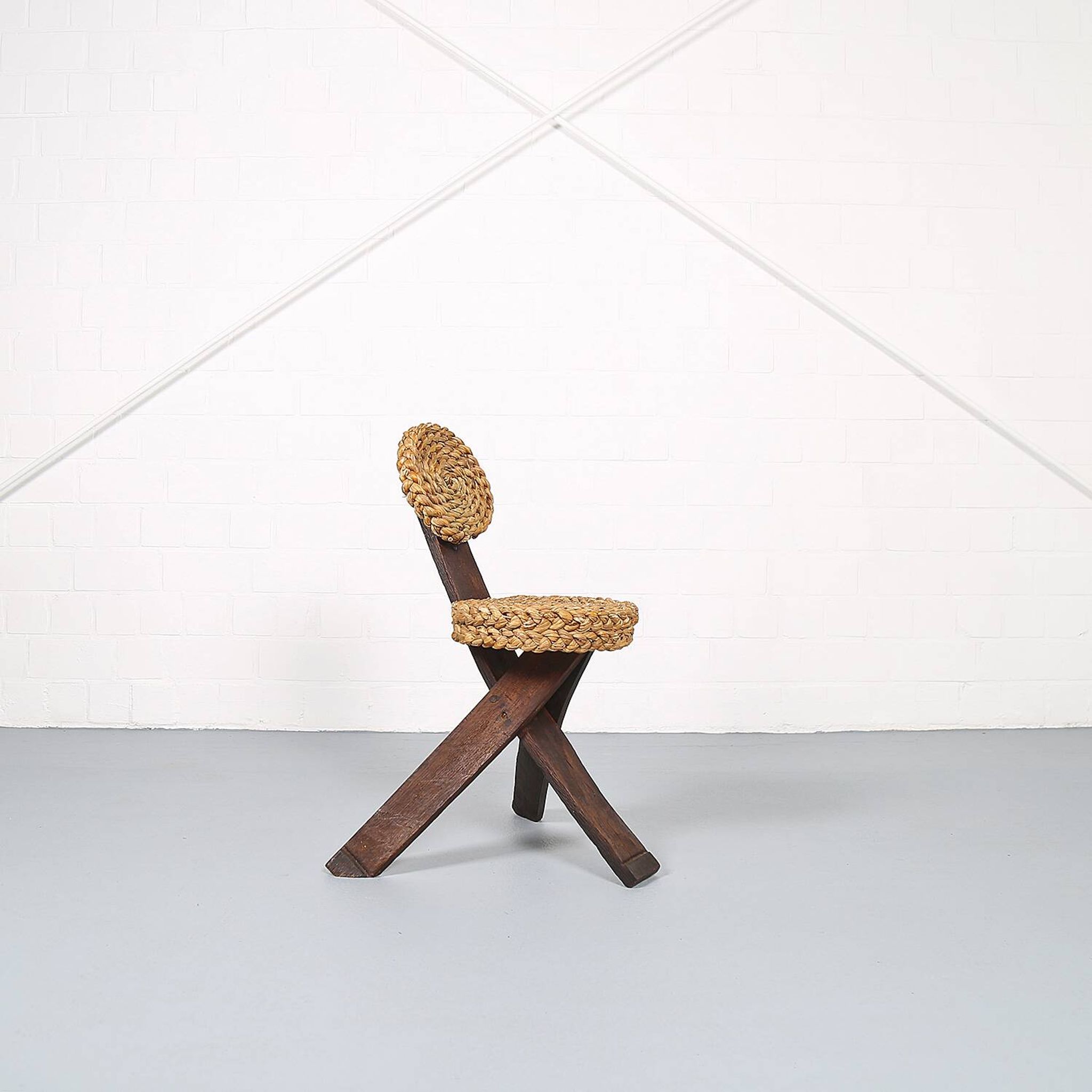 Original set of 4 tripod chairs by Frida Minet and Adrien Audoux, 1950s, France
