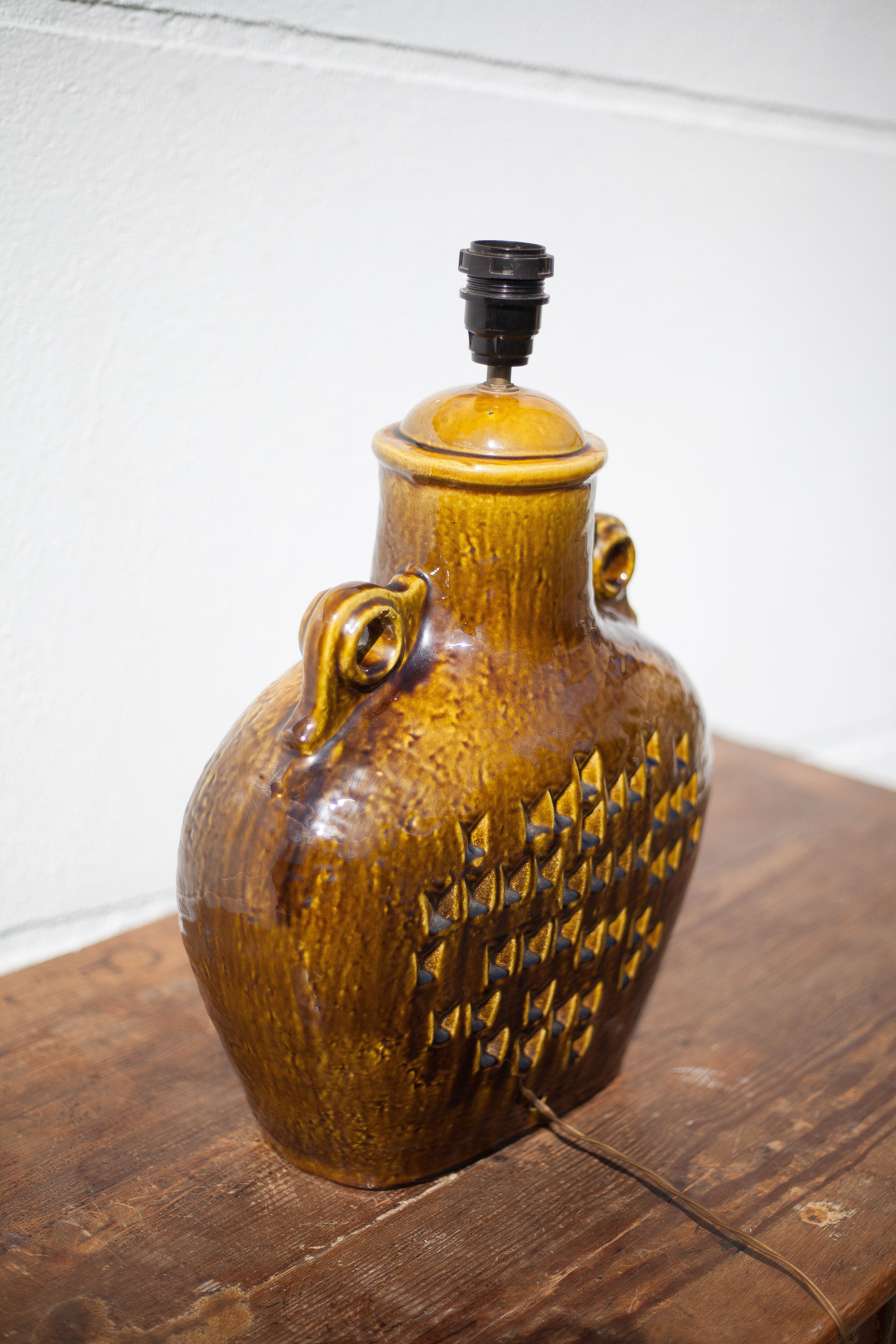 vintage enamelled terracotta lamp, table lamp, lampshade lamp, pottery, home decor, lamp