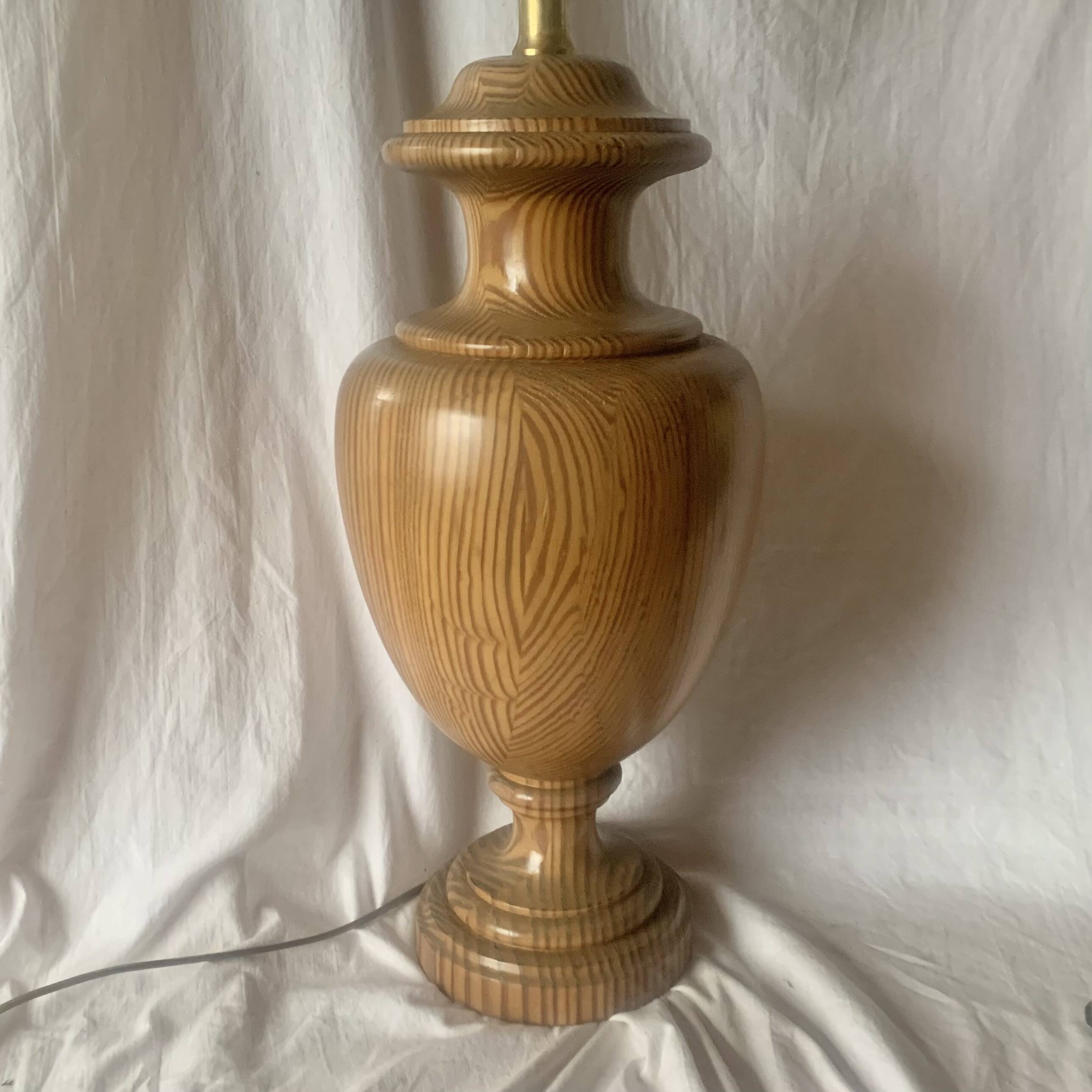 Large vintage lamp base in solid wood and chrome metal