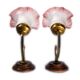 Set of 2 tulip-shaped wall lights in glass, wood, and bronze, art deco style.