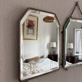 Miroir vintage 1920 triptyque barbier Art Déco cristal hexagone- 33 x 78 cm