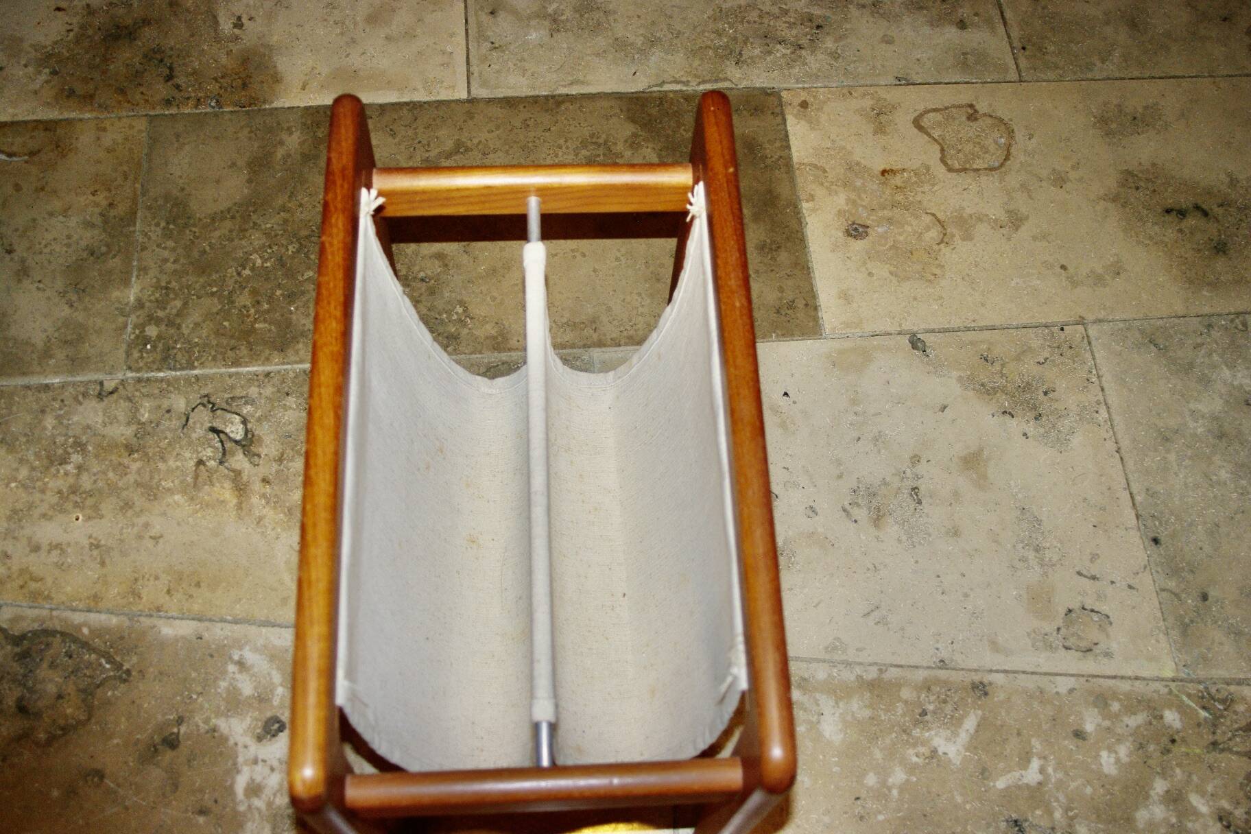 Danish teak and cotton magazine rack, 1950s