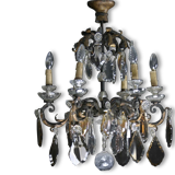 Chandelier hanging from the eighteenth century, Crystal white and amber, bronze and gilded wrought iron