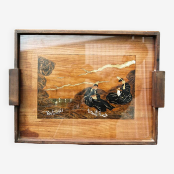 Brittany pyrography tray, art deco