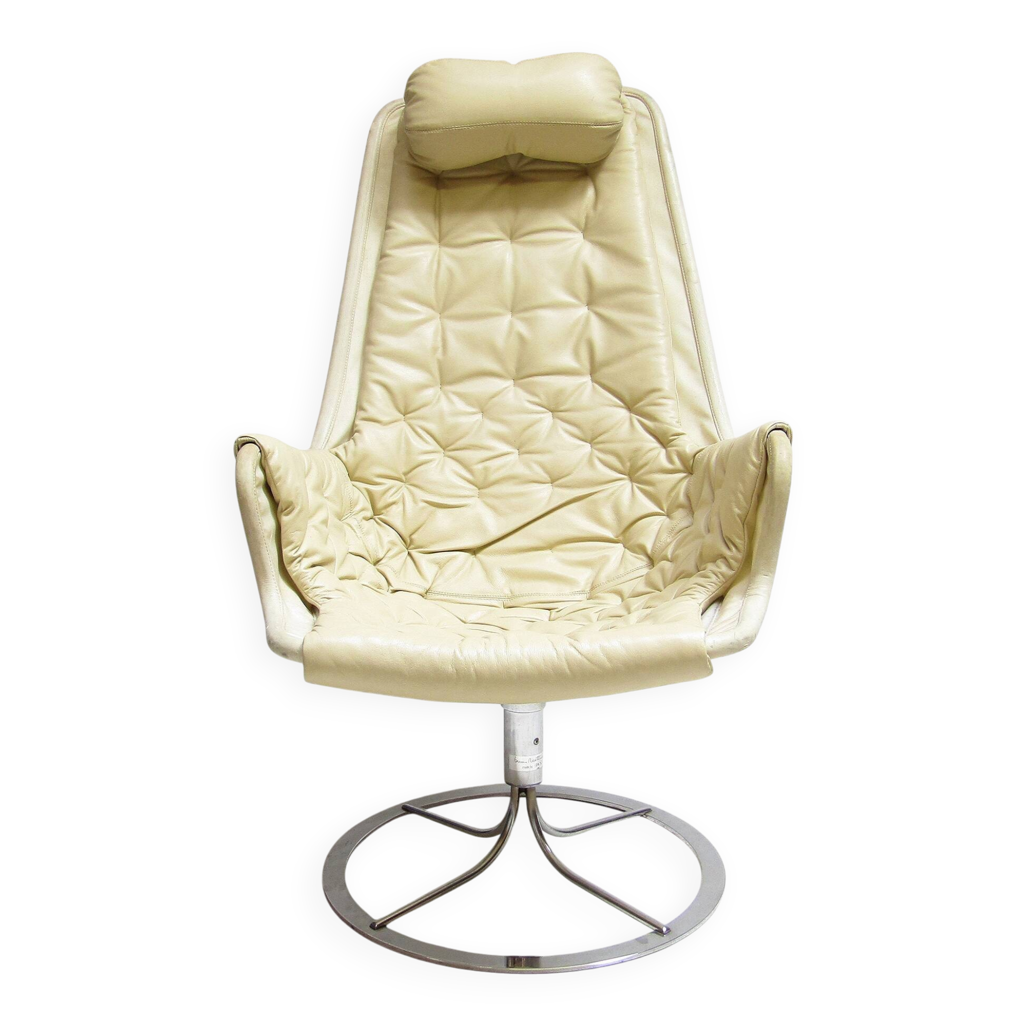 1970s Swedish Space-Age Jetson Chair in Beige Leather by Bruno Mathsson