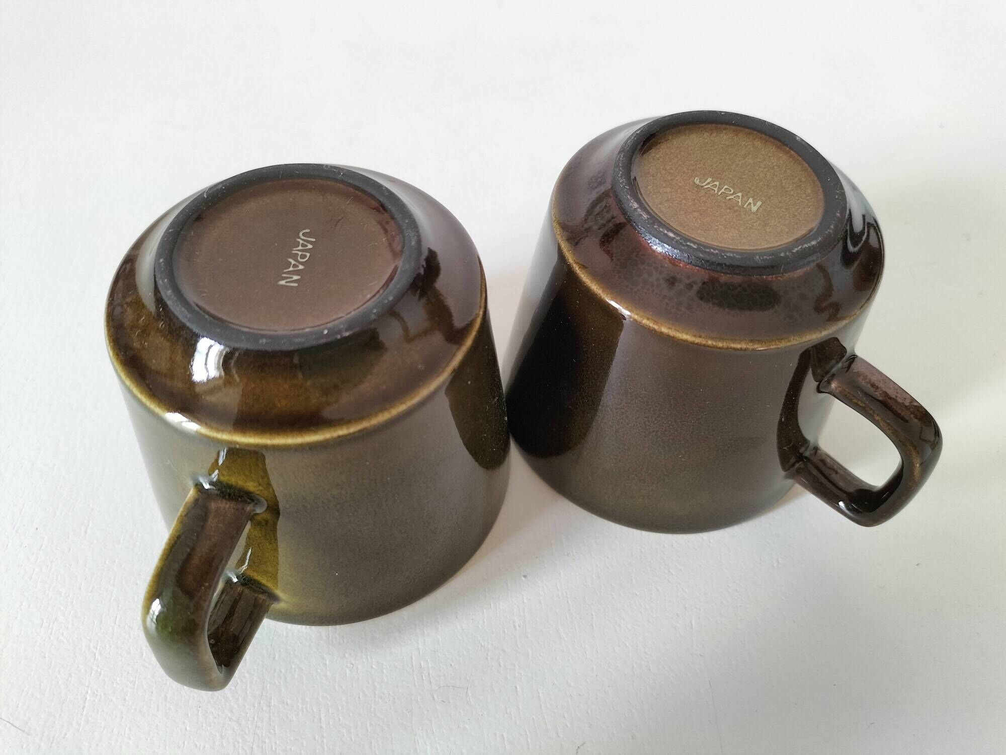 Vintage stackable stoneware coffee cup duo – Japan ceramics 1970