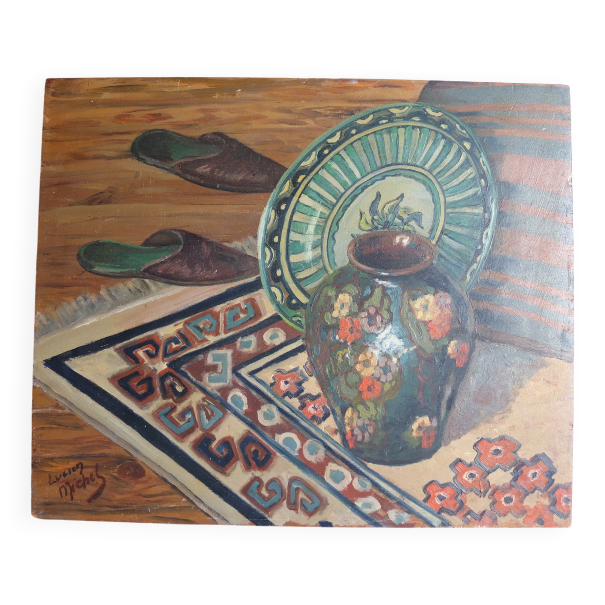 Oil on panel oriental still life