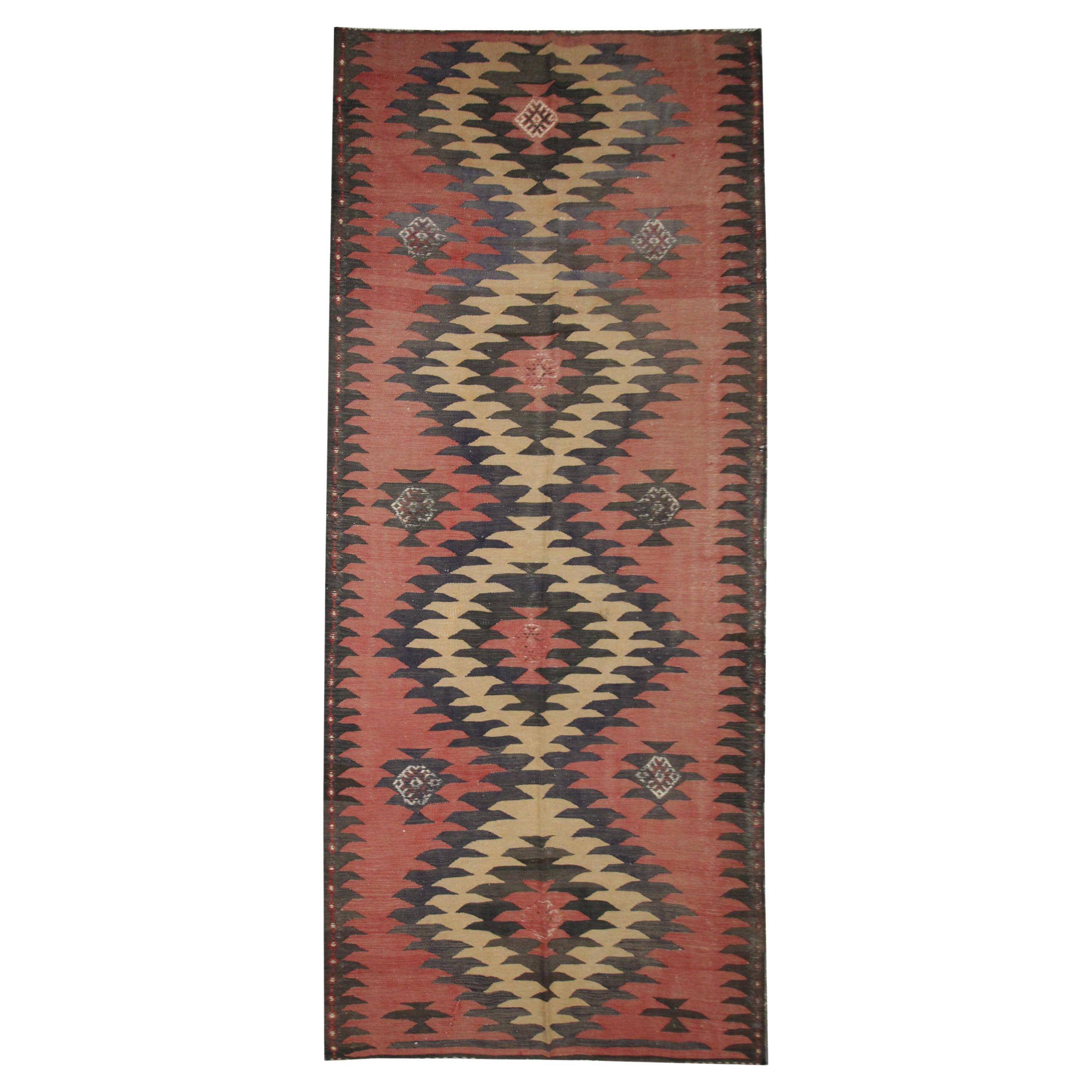 Vintage rugs wool kilim geometric rust carpet traditional flat-woven kilim rug