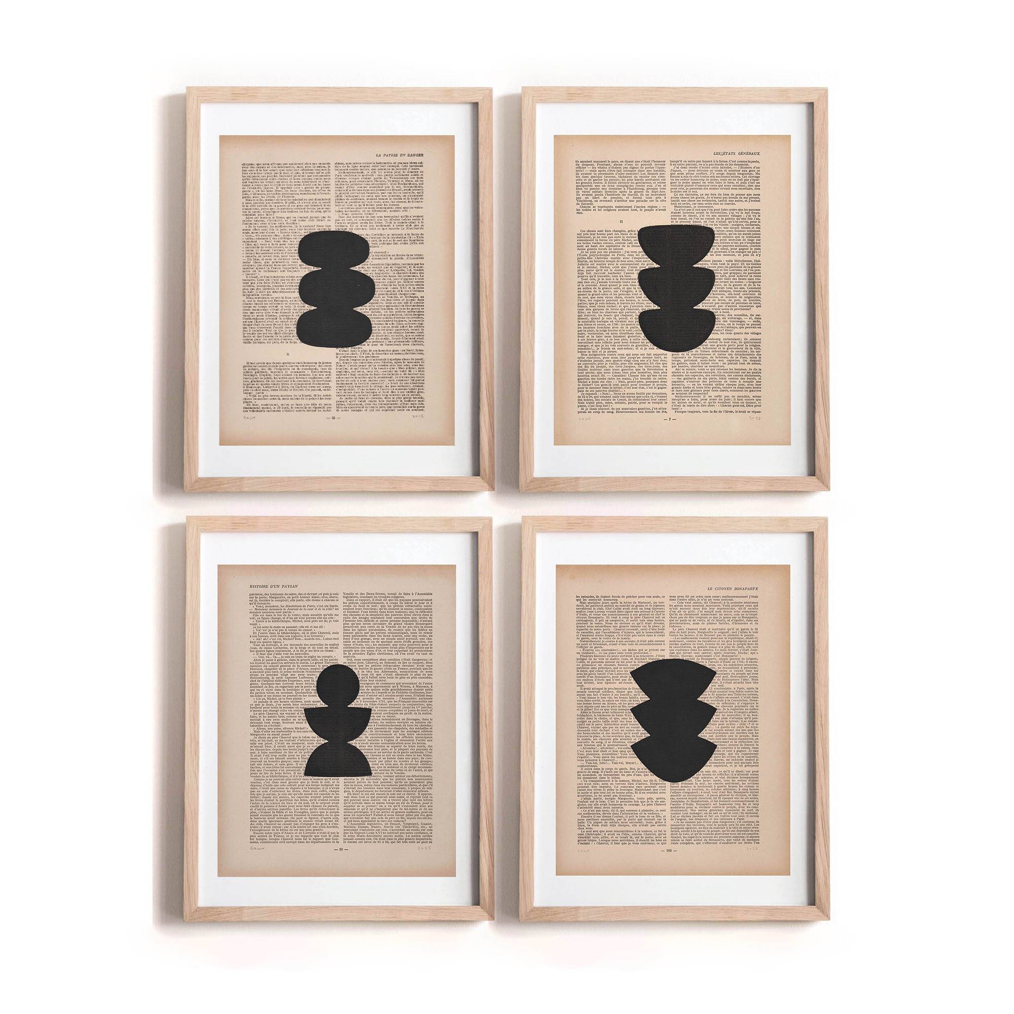 Collection of paintings on old book page - 4 abstract paintings signed Eawy